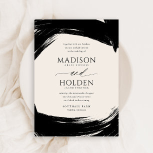 Modern Black Cream Paint Calligraphy Wedding Kaart