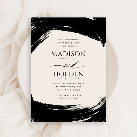 Modern Black Cream Paint Calligraphy Wedding Kaart