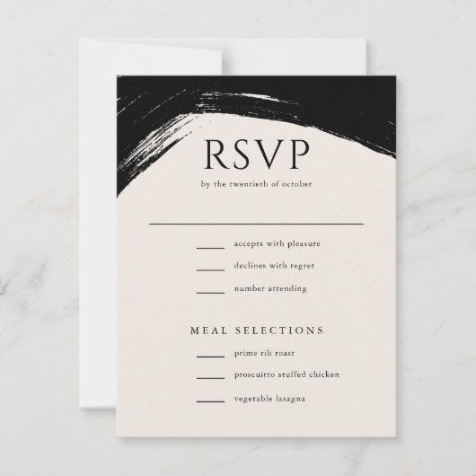 Modern Black Cream Paint Calligraphy Wedding RSVP Kaartje (Voorkant)