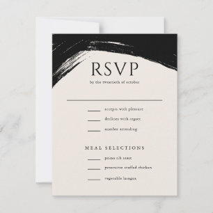 Modern Black Cream Paint Calligraphy Wedding RSVP Kaartje