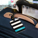 Modern Black, Cream & Turquoise Stripe Bagagelabel<br><div class="desc">Het grafische bagagelabel heeft brede zwarte en crèmestrepen met een summier turquoise aqua colorblock accent. Pas de rug met jouw naam en contactdetails aan.</div>