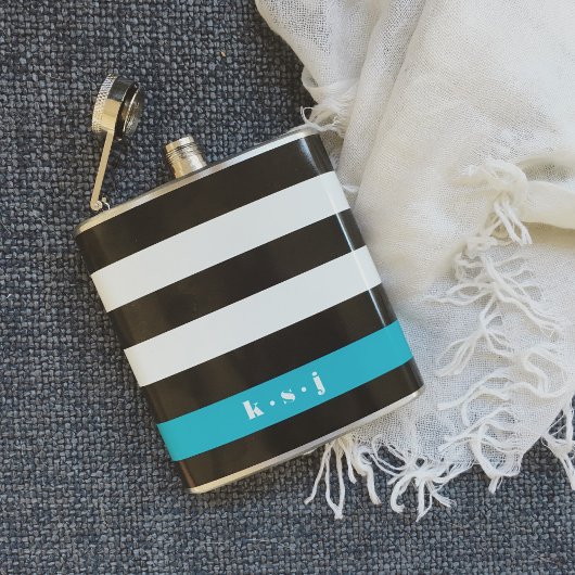 Modern Black, Cream & Turquoise Stripe Heupfles
