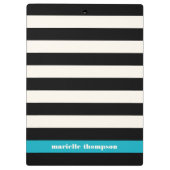 Modern Black, Cream & Turquoise Stripe Klembord (Achterkant)