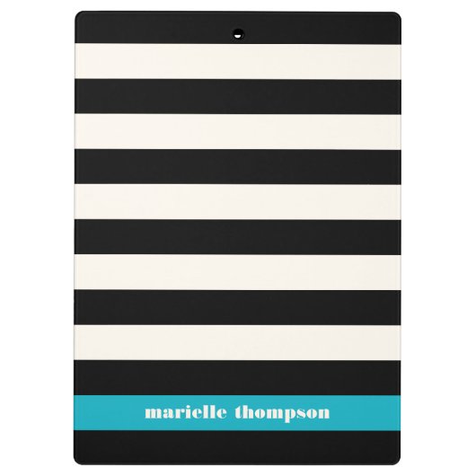 Modern Black, Cream & Turquoise Stripe Klembord (Achterkant)