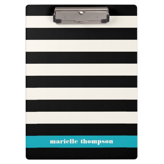 Modern Black, Cream & Turquoise Stripe Klembord (Voorkant)