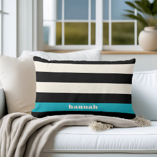 Modern Black, Cream & Turquoise Stripe Kussen