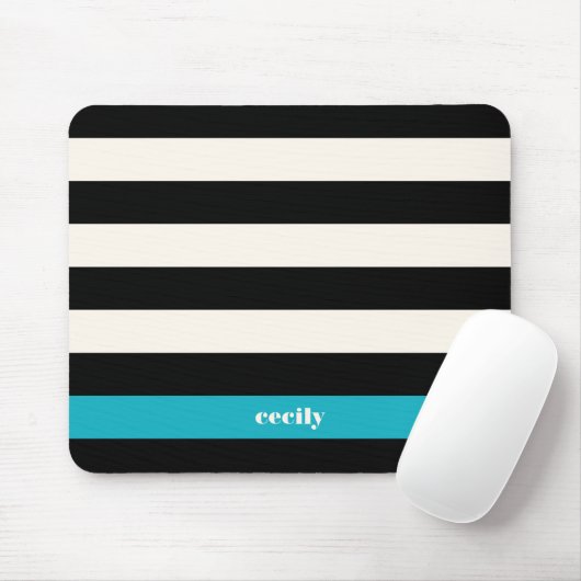 Modern Black, Cream & Turquoise Stripe Muismat (Met muis)