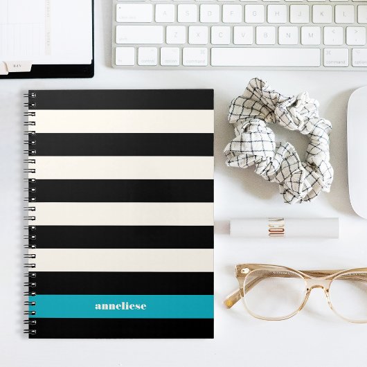 Modern Black, Cream & Turquoise Stripe Notitieboek