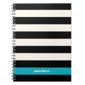 Modern Black, Cream & Turquoise Stripe Notitieboek (Voorkant)