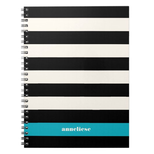 Modern Black, Cream & Turquoise Stripe Notitieboek (Voorkant)