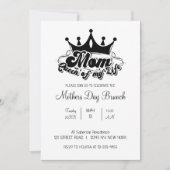 Modern Black Crown MOM Queen of my life Invitation Kaart (Voorkant)