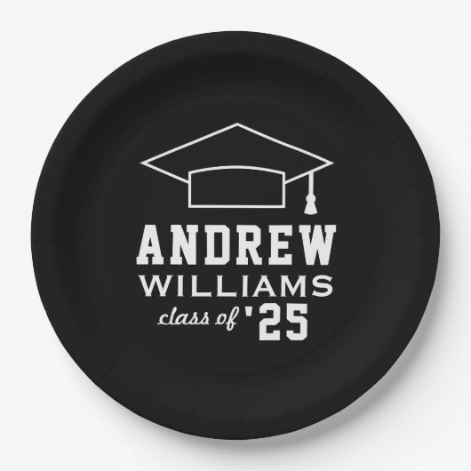 Modern Black Custom Graduation Party Papieren Bordje (Voorkant)