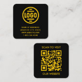 Modern Black Custom Logo and QR Code Square Busine Vierkante Visitekaartje (Voorkant / Achterkant)