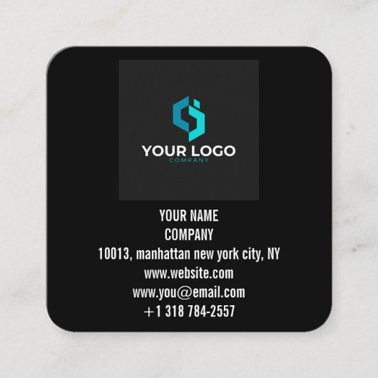 Modern Black Custom Logo and QR Code Vierkante Visitekaartje (Voorkant)