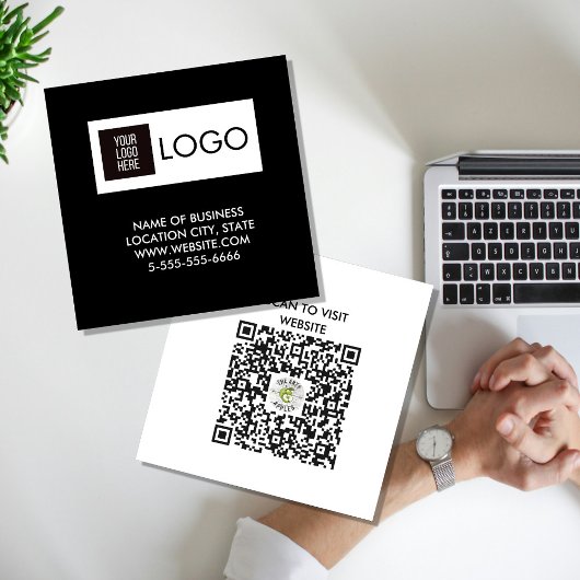 Modern Black Custom Logo & QR Code Square Business Vierkante Visitekaartje
