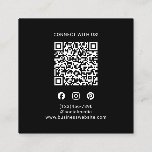 Modern Black Custom Logo QR Code Vierkante Visitekaartje (Achterkant)