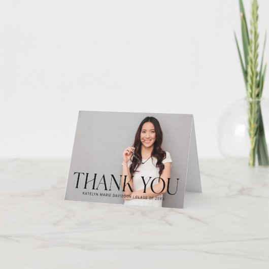 Modern Black Custom Photo Afstuderen Bedankkaart (Voorkant)