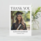 Modern Black Custom Photo Afstuderen Bedankkaart (Staand voorkant)