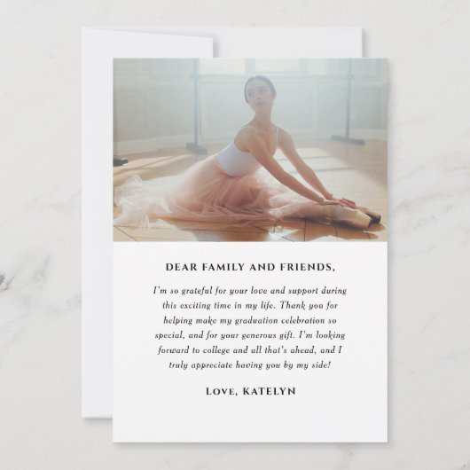 Modern Black Custom Photo Afstuderen Bedankkaart (Achterkant)
