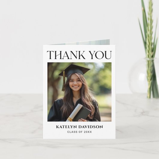 Modern Black Custom Photo Afstuderen Bedankkaart (Voorkant)