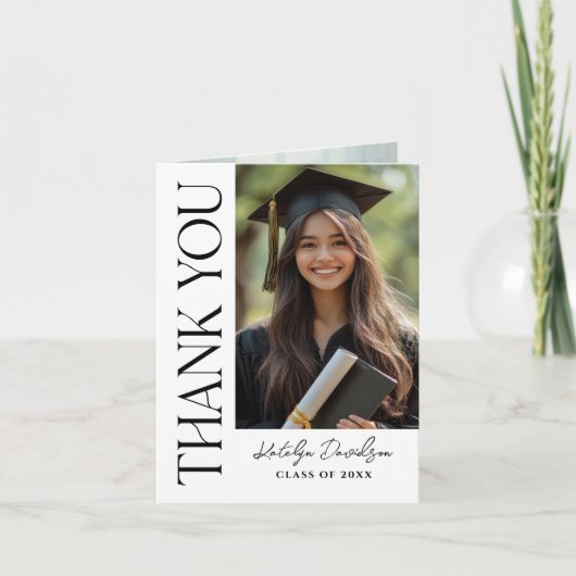 Modern Black Custom Photo Afstuderen Bedankkaart (Voorkant)