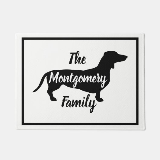 Modern Black Dachshund en familienaam Deurmat (Voorkant)