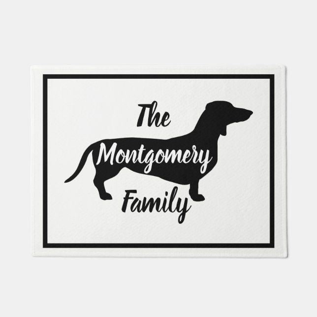 Modern Black Dachshund en familienaam Deurmat (Voorkant)
