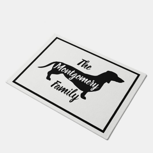 Modern Black Dachshund en familienaam Deurmat (Schuin)
