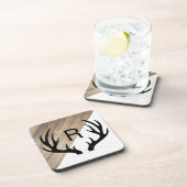 Modern Black Deer Antlers Faux Wood & Pattern Bier Onderzetter (Rechterzijde)