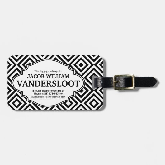 Modern Black Diamond Pattern identificeert Label Bagagelabel (Voorkant horizontaal)