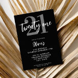 Modern Black Elegant 21st Birthday Kaart<br><div class="desc">Een eenvoudige moderne 21ste verjaardagsuitnodiging met elegante kalligrafie script-typografie en minimalistisch ontwerp in zwart-witte kleur.</div>