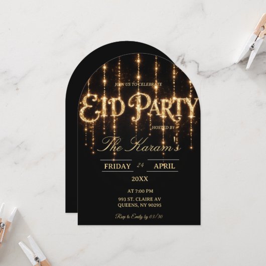 Modern Black elegant Eid Party Invitation Card Kaart (Voorkant / Achterkant in situ)