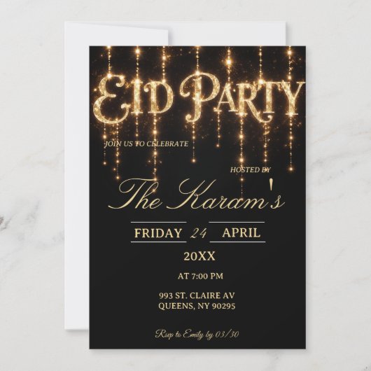 Modern Black elegant Eid Party Invitation  Kaart (Voorkant)