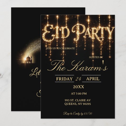 Modern Black elegant Eid Party Invitation  Kaart (Voorkant / Achterkant)