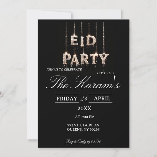 Modern Black elegant Eid Party Invitation  Kaart (Voorkant)