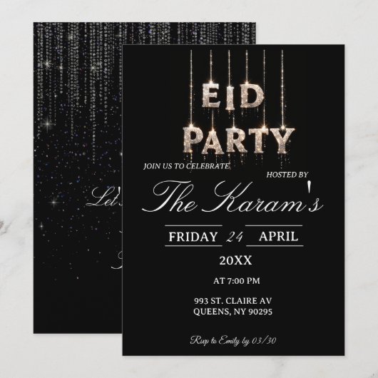 Modern Black elegant Eid Party Invitation  Kaart (Voorkant / Achterkant)