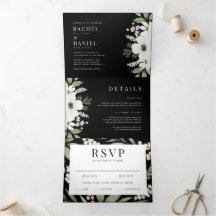 Modern Black Elegant Floral Botanical Wedding