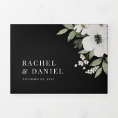 Modern Black Elegant Floral Botanical Wedding Drieluik Uitnodiging (Cover)