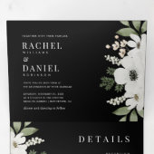 Modern Black Elegant Floral Botanical Wedding Drieluik Uitnodiging (Binnenzijde eerst)