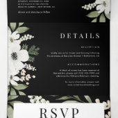 Modern Black Elegant Floral Botanical Wedding Drieluik Uitnodiging (Binnenkant midden)