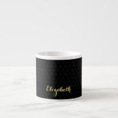 Modern Black Elegant Gold Script Chic Monogramed Espresso Kop (Voorkant)