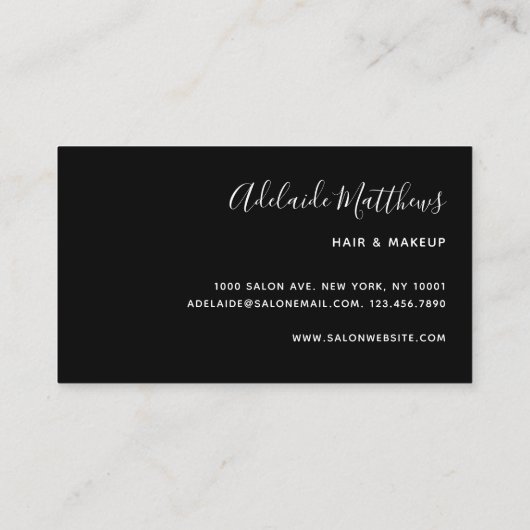 Modern Black Elegant Hair Stylist Makeup Artist Visitekaartje (Achterkant)