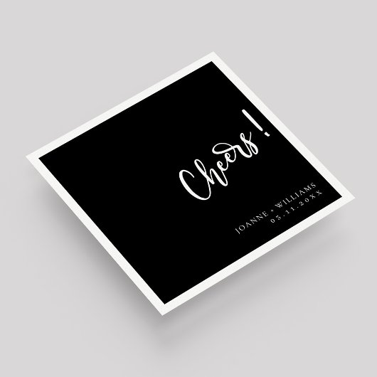 Modern Black Elegant Hand Lettering Cheers Wedding Servet