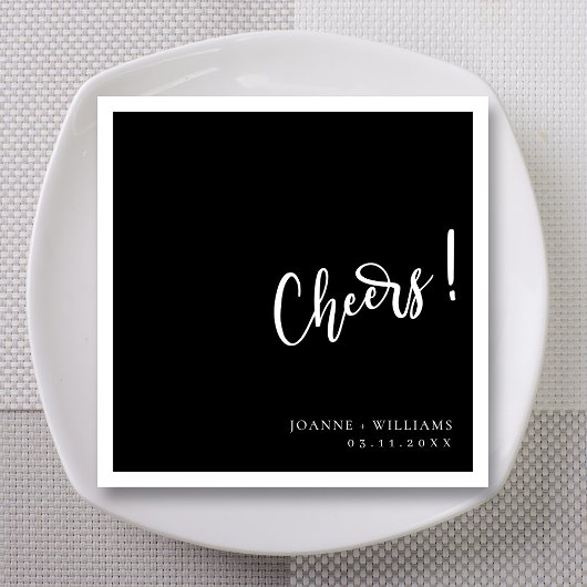 Modern Black Elegant Hand Lettering Cheers Wedding Servet