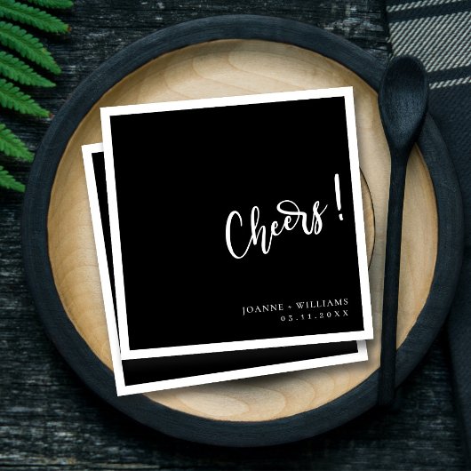 Modern Black Elegant Hand Lettering Cheers Wedding Servet