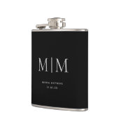 Modern Black Elegant Monogrammed Initiaal Name Heupfles (Links)