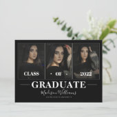 Modern Black Elegant Photo Collage Afstuderen Kaart (Staand voorkant)