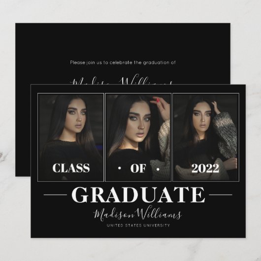Modern Black Elegant Photo Collage Afstuderen Kaart (Voorkant / Achterkant)