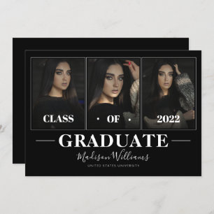 Modern Black Elegant Photo Collage Afstuderen Kaart