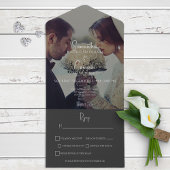 Modern Black Elegant Photo Dinner All In One Uitnodiging